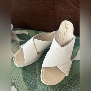 ECCO Touch Slide Platform Sandal - White Leather - NWB Size 9-9.5